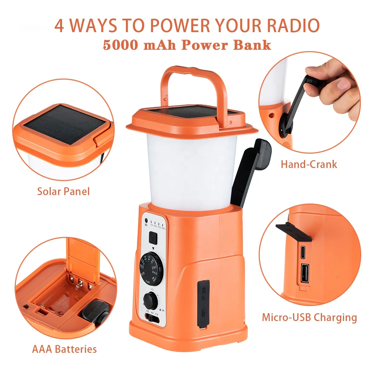 NOAA Emergency Weather Radio Portable Power Bank with Solar Charging Hand Crank & Battery Operated SOS Alar