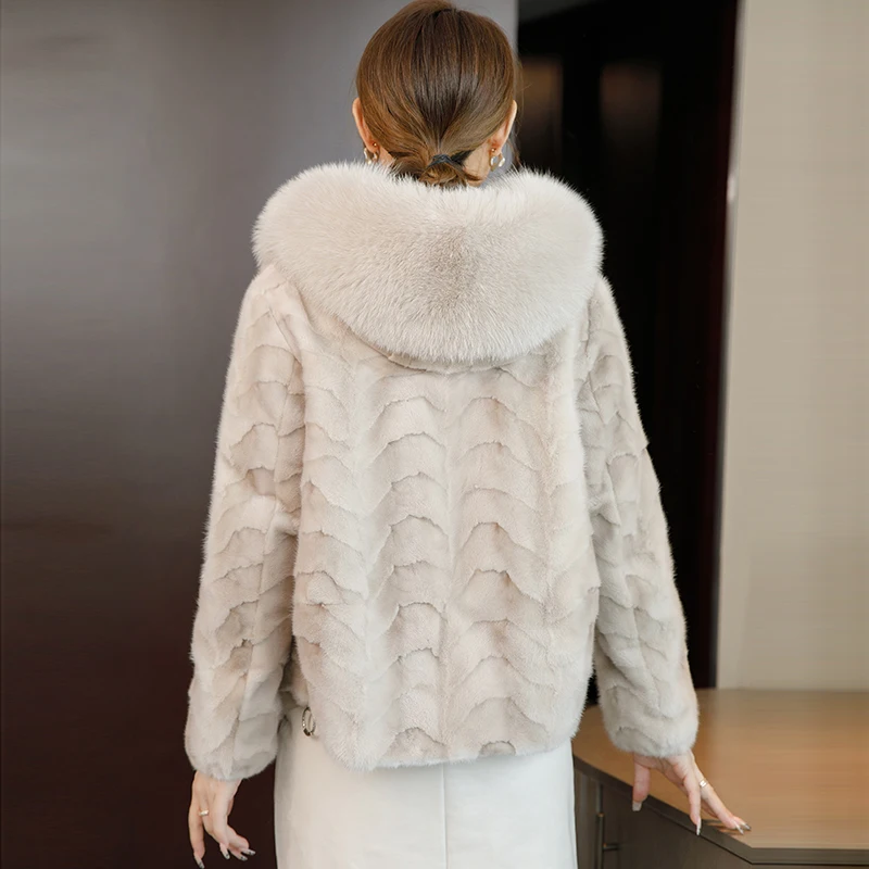 Lady Girl Luxury Fox Fur Warm Short Jacket Women Mink Fur Collar Winter Short Hooded Coat Overcoat Parka JT3235