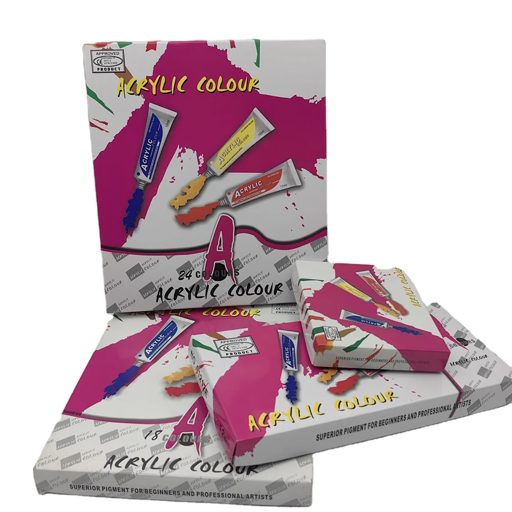 Factory Supplies Customized 12 ML Ideal Acrylic Art Paint Set for Canvas Wood Rock Painting Oil Watercolor Acrylic Paint Set