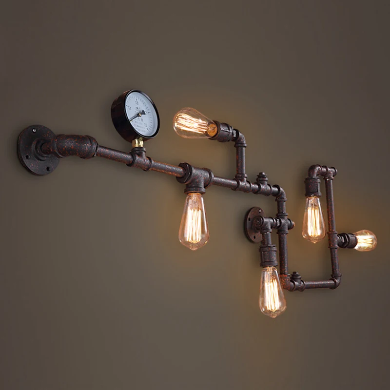 Steam punk Loft Industrial Iron Water Pipe Wall Lamp E27 LED Wall Lights for restaurant bar cafe