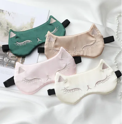 EASETRIP luxury cat ears travel cute sleep mask custom silk eye mask breathable satin cat sleeping mask