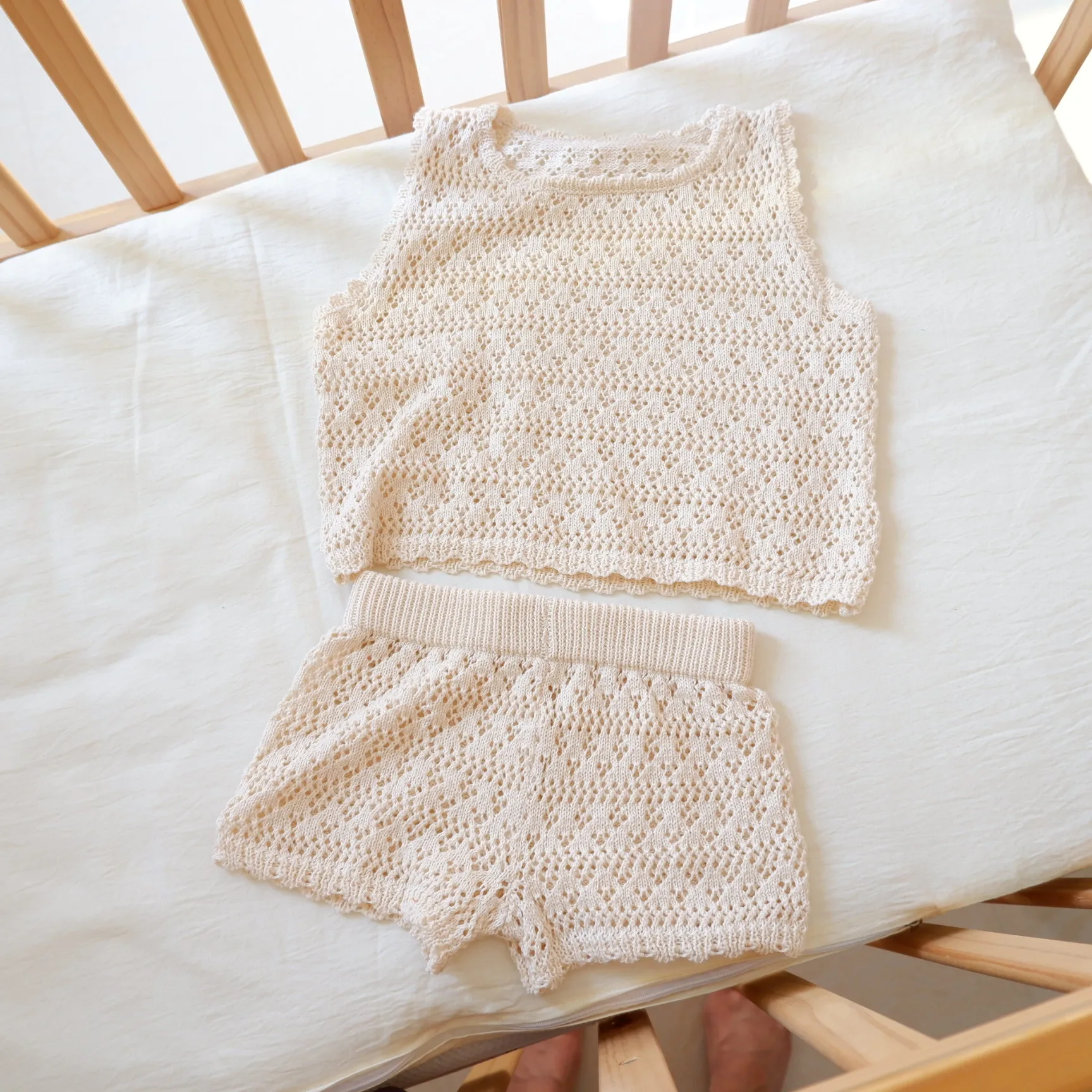 Hot Selling Summer Australian Baby Knit Clothing Set Cute Girls  Vest And Short