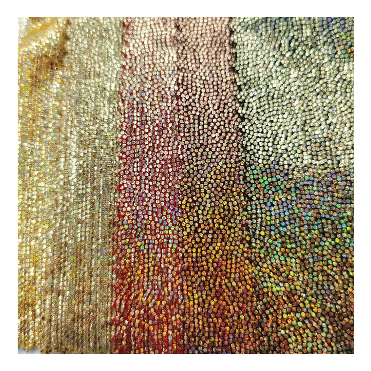 Laser metallic foil hologram fabric for evening dress Holographic Fabric spandex gold foil fabric