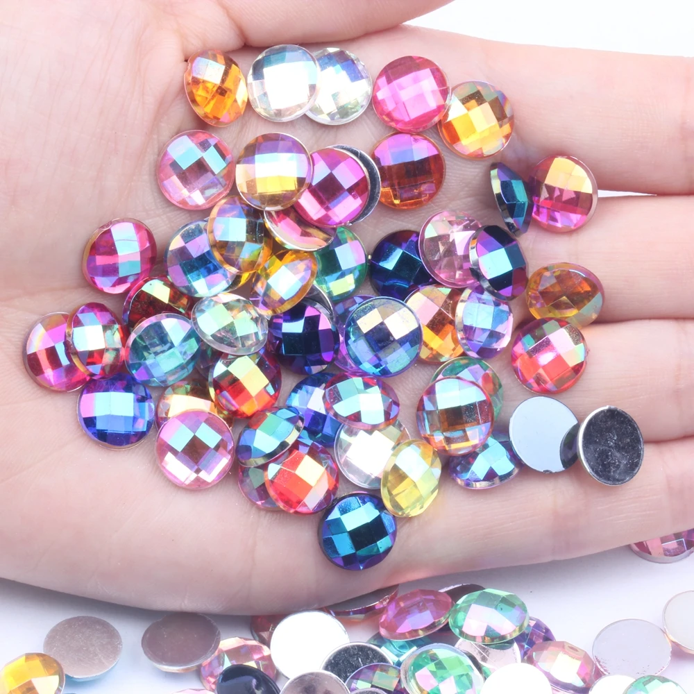 Wholesale Acrylic Flat Back Round Earth Facets 10mm 1000pcs Many Colors AB DIY Nail Art Rhinestone Glue On Beads Acrylic Gem