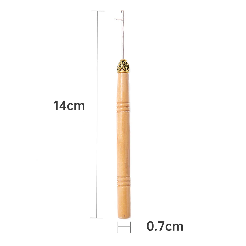Hook Needle Hair Tools Wooden Handle Needles Micro Rings Pulling Needle Threader For Loop Hair Extension tools