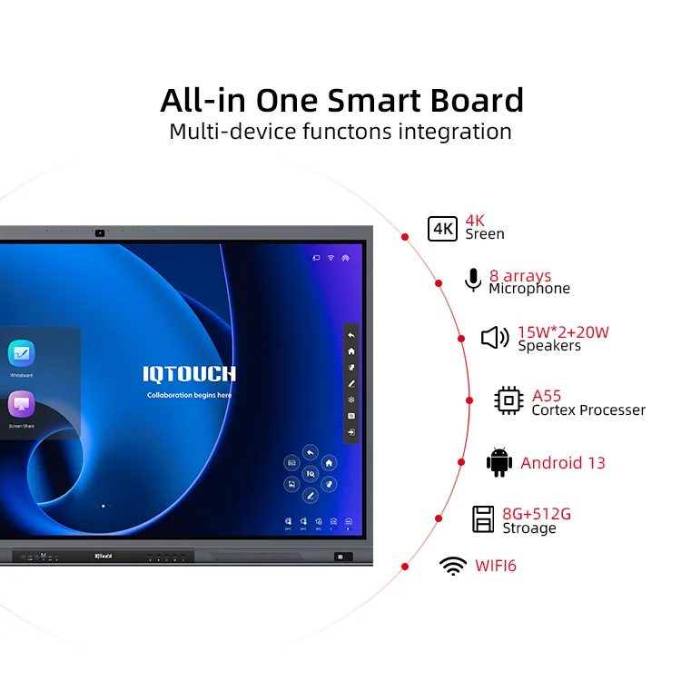 75 85 inch 4 32g 4k HD UHD LED Multimedia Multi Touch Smart Board Price Panel Interactive Digital Whiteboards