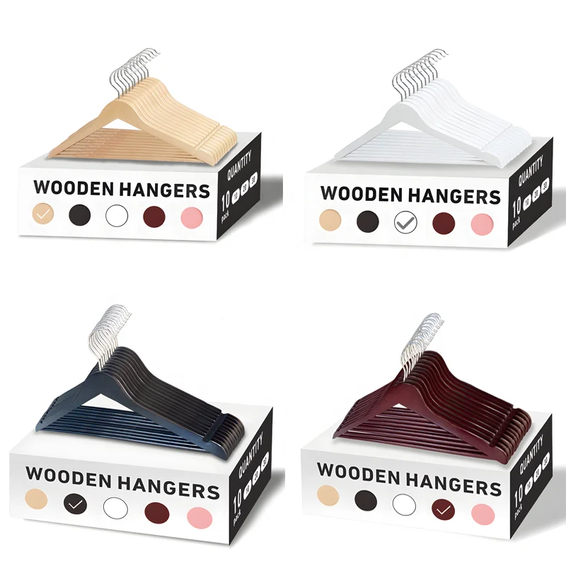 20 PACK Natural White Black Mahogany Wood Clothes Hangers Wooden Coat Hangers with Nonslip Notches