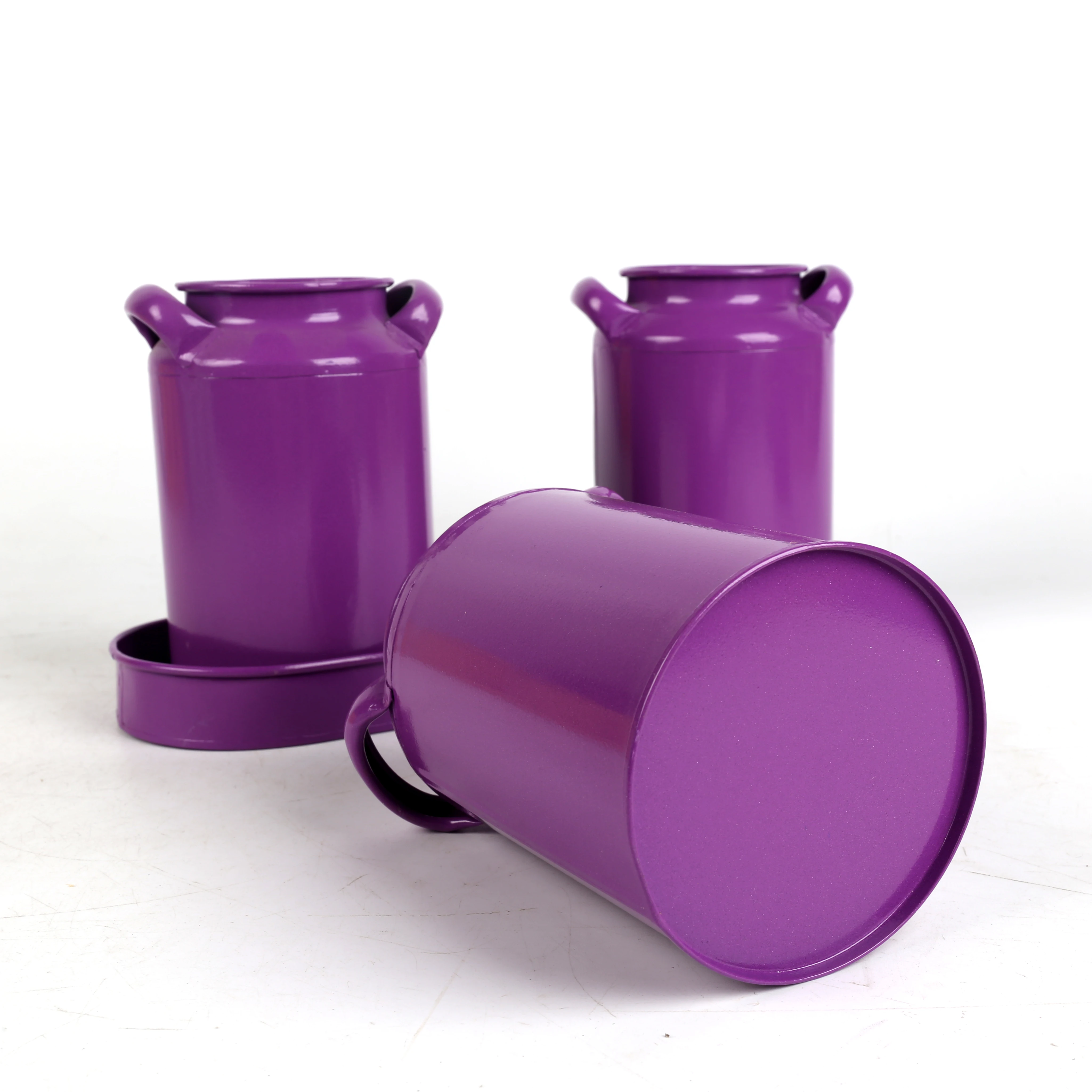 2022 Simple Candy Color Galvanized Metal Iron Plant Pot Bucket With Tray decorations for home container packing/giftpacking