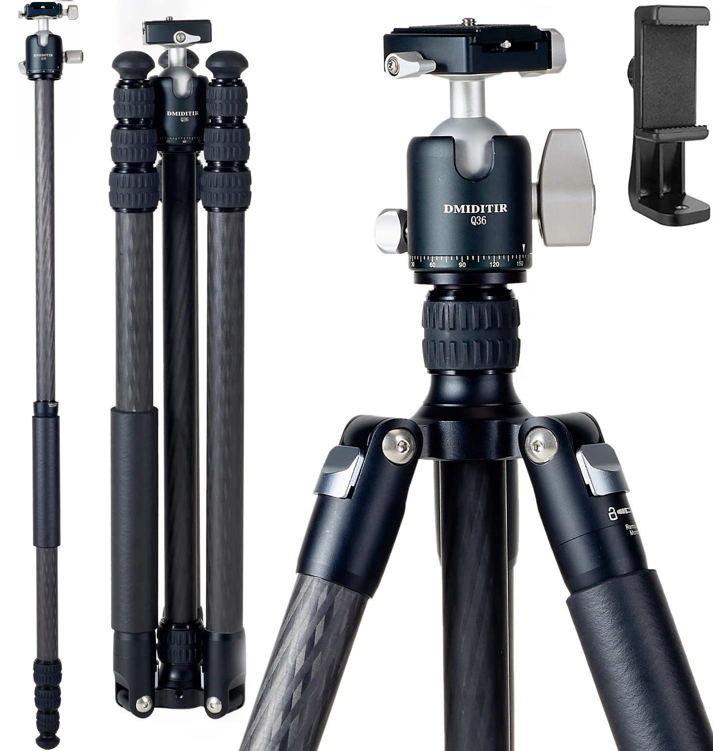DM294C+Q36 Carbon Fiber Aluminum Alloy tripod para celular professional tripod stand video camera mobile phone tripod