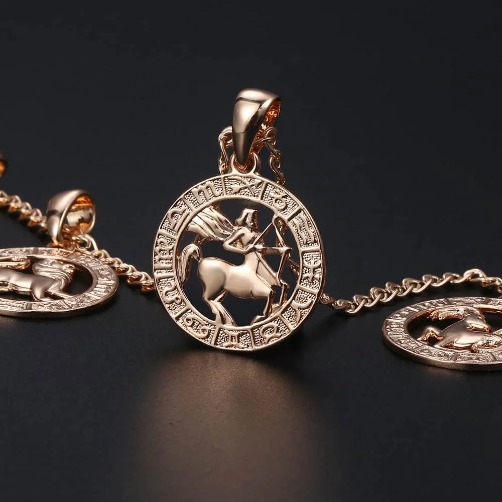 12 Constellation Zodiac Pendant Necklace For Women Men 585 Rose Gold Male Jewelry Fashion Birthday Gifts