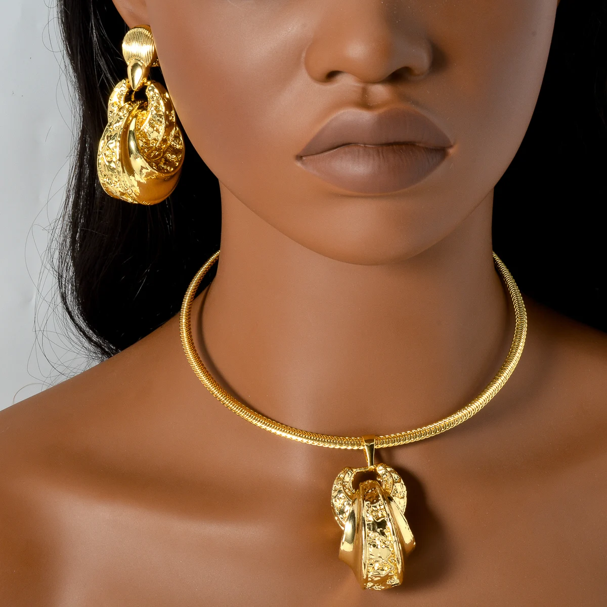 New Fashion Copper Big Earrings Pendent Necklace jewelry set for women