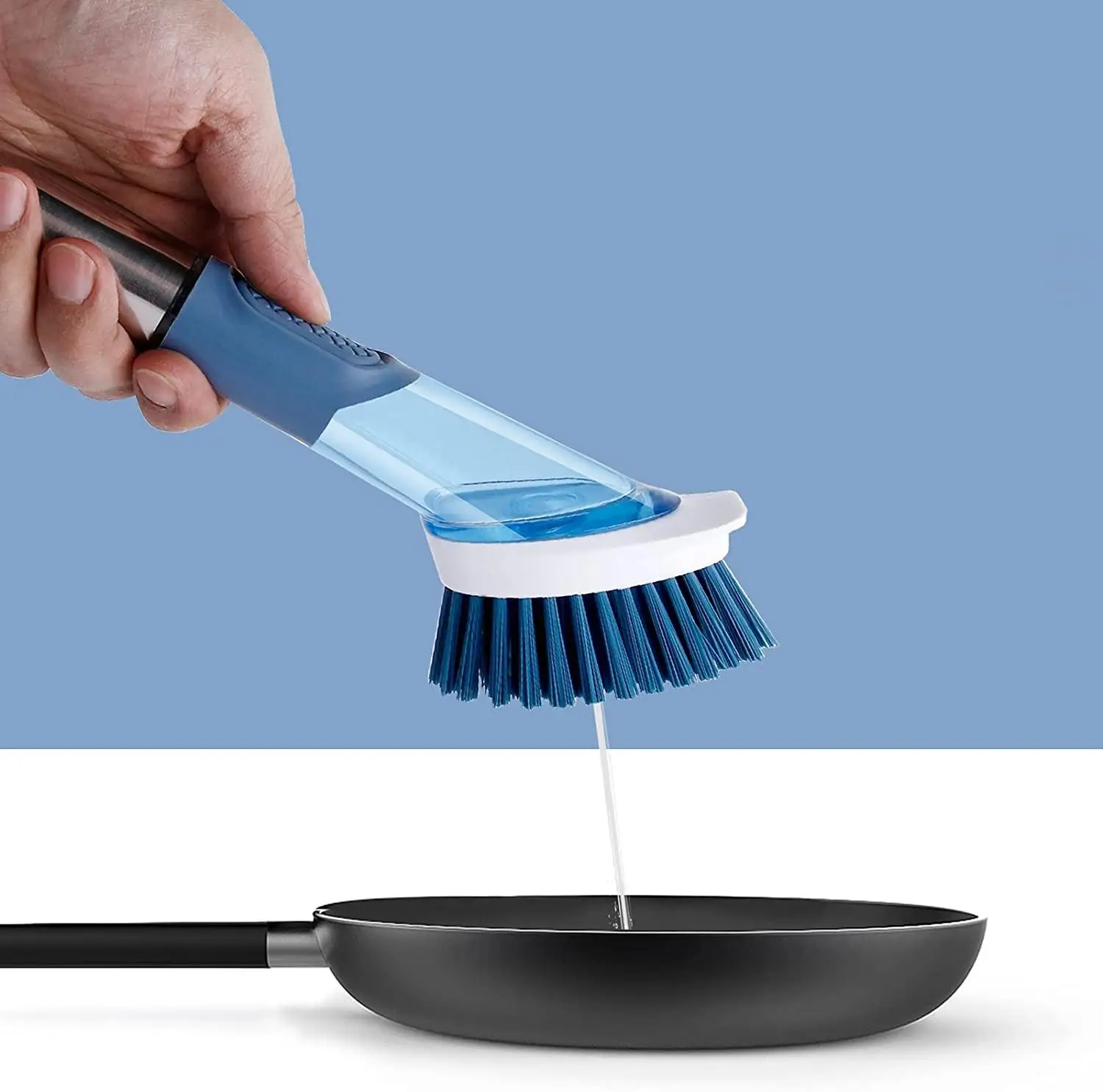 Factory Direct Kitchen washing pot and dishes soap dispensing dish brush with stainless steel handle