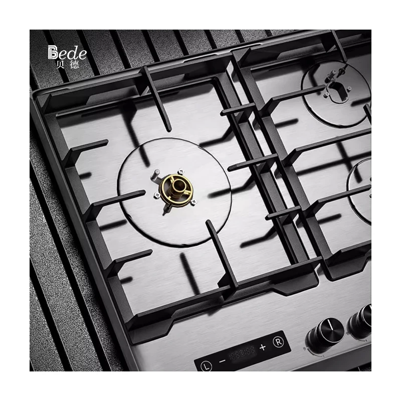 4-Burner Gas Hob Stove Household Cooktop Stainless Steel Built-in Gas Cooker Outdoor RV Garage Use USB/Battery/Solar Iron