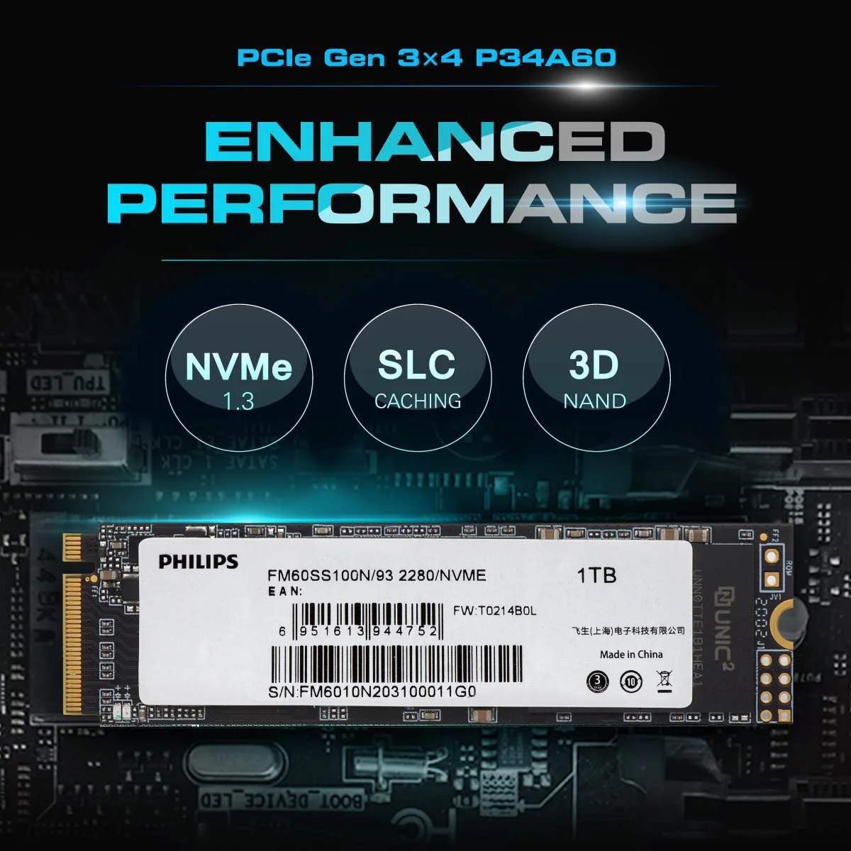 Ssd-накопитель Philips m.2 nvme для ноутбука 128 ГБ 256 512 1 ТБ 2 m2 2280 pcie 4 0 ssd