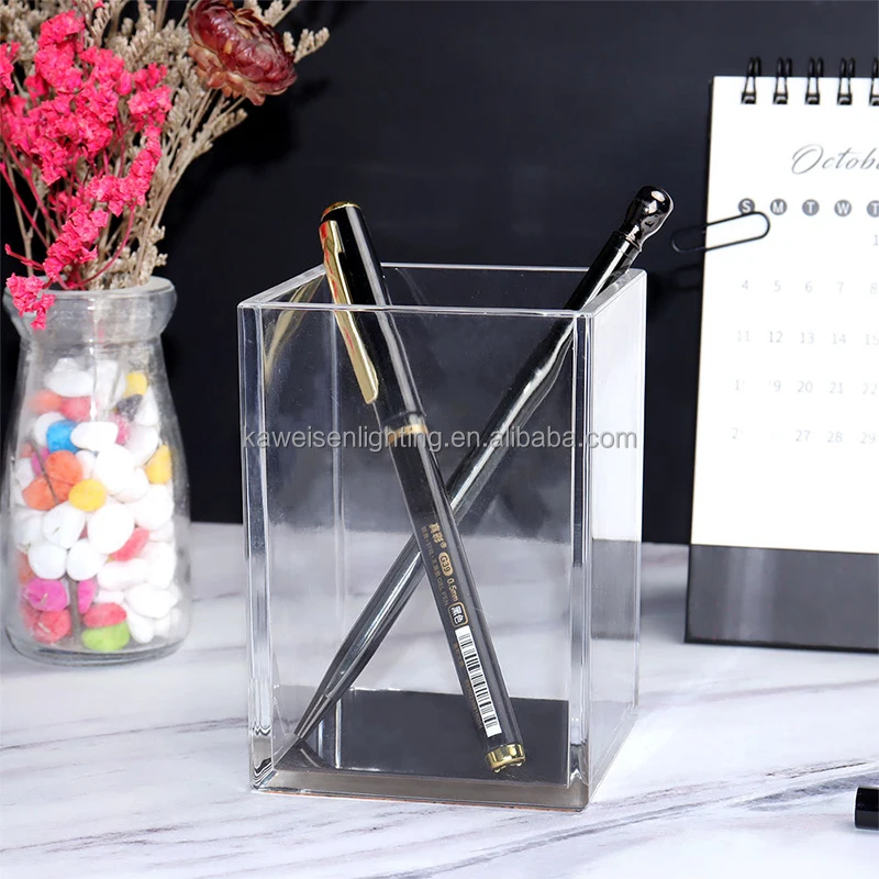 Stationery factory modern unique design clear acrylic black metal pen holder for sale desk organizer for collecting pen pencils