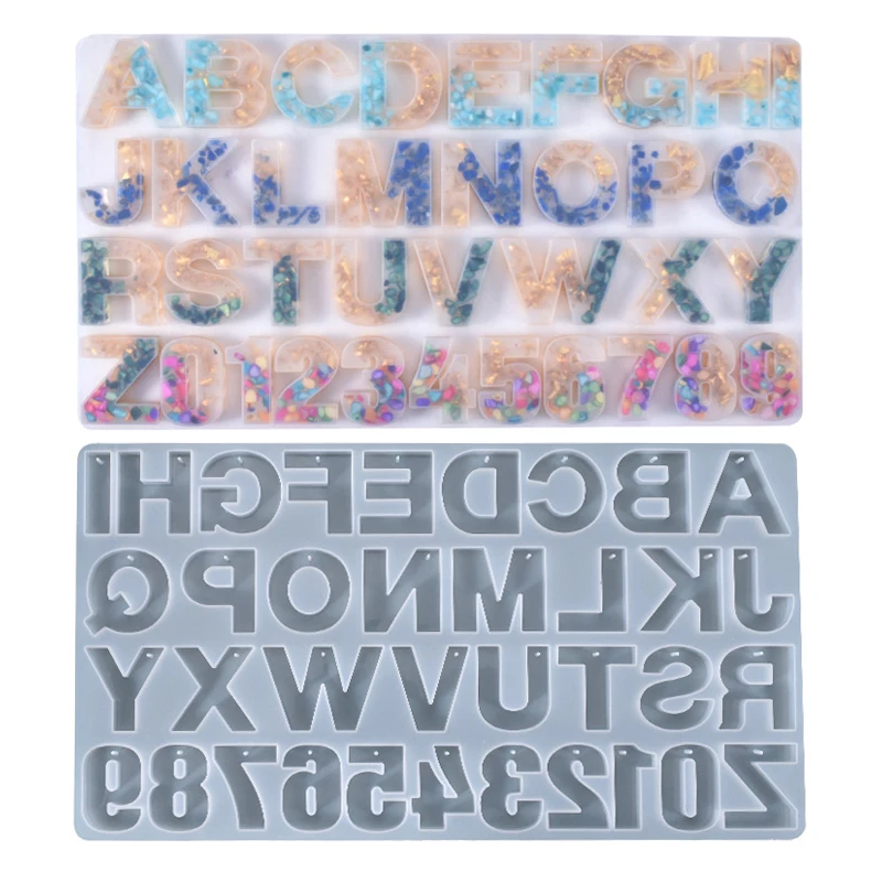 Letter Silicone Mold for DIY Making Epoxy Resin Key Chain Crafts Jewelry Alphabet Molds With Holes