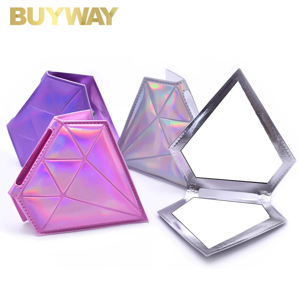 Laser Shiny Double Side 2x Magnify Beauty Luxury Diamond Compact Hand Portable Cosmetic Mini Pocket Travel Vintage Mirror