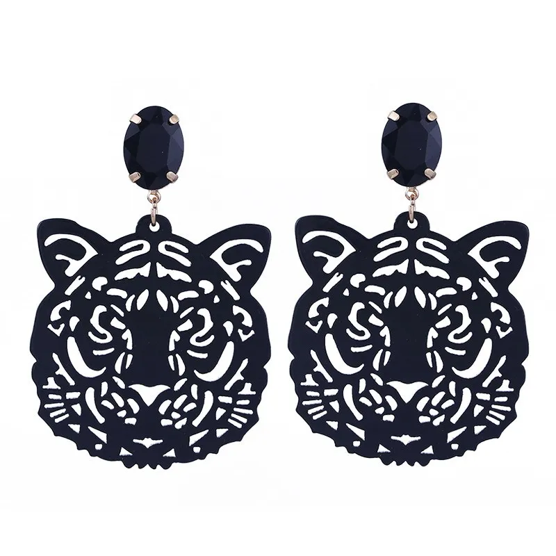 2023 Custom Tiger Shape Fashion Glitter Resin Crystal Statement Earrings For Woem