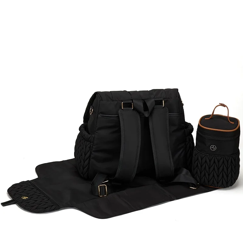 High Quality Fashionable Mommy Diaper Backpack Bag Black Baby Backpack Three-piece Set Diaper Bag With Changing Station