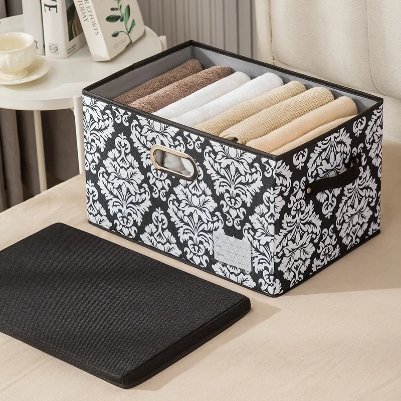 Multi-Size Washable Printed Fabric Foldable Storage Bins Box Folding Cloth Organizer Collapsible Storage Box with Cover