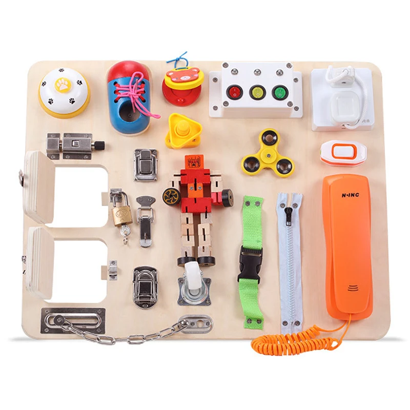 Ningbo Mooyee 20-in-1 Wooden Busy Board Wooden Sensory toys Activity Board Educational Brain Developmental Toys for Kids Toddler