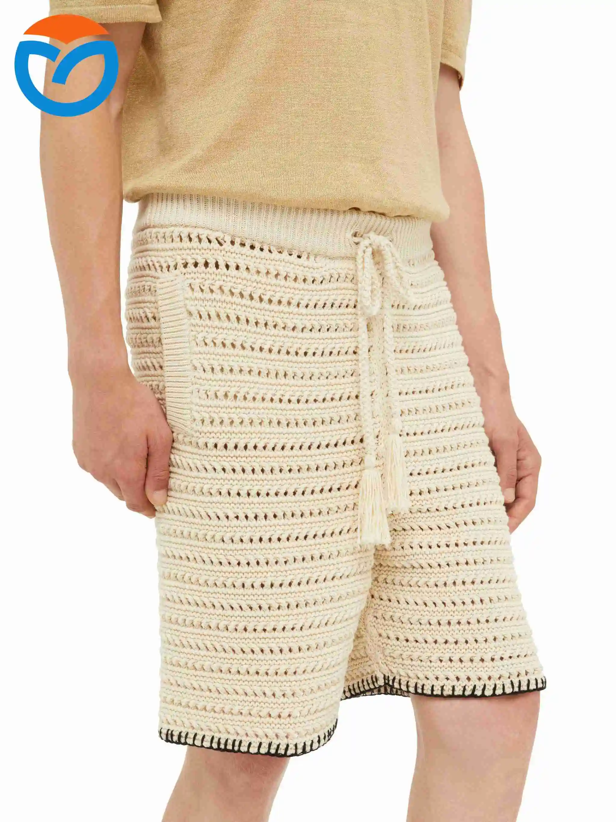 2024 Spring summer custom knit shorts crocheting knitted jacquard cotton trousers jogger knitwear crochet pants for men