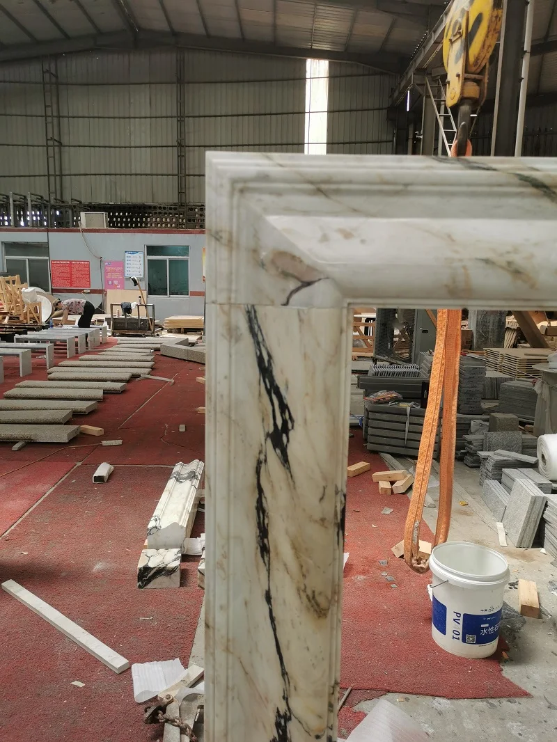 Modern Design Luxury Carve Calacatta Viola Marble Fireplace Surrounded