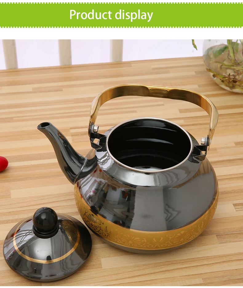 2.5L Factory Wholesale High quality black Mirror polished gold  pot enamel kettle with stainless steel handle