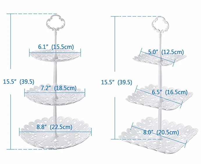 2 pieces set of 3 layers plastic cupcake holder dessert tray mini cake fruit candy display tower white small