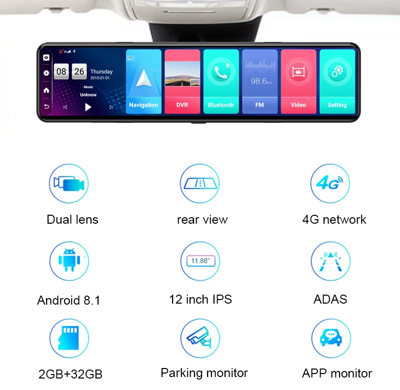 Автомобильный видеорегистратор 12 дюймов 4G Wi-Fi ADAS Android 8 1 потоковое видео зеркало заднего вида FHD 1080P GPS DVR