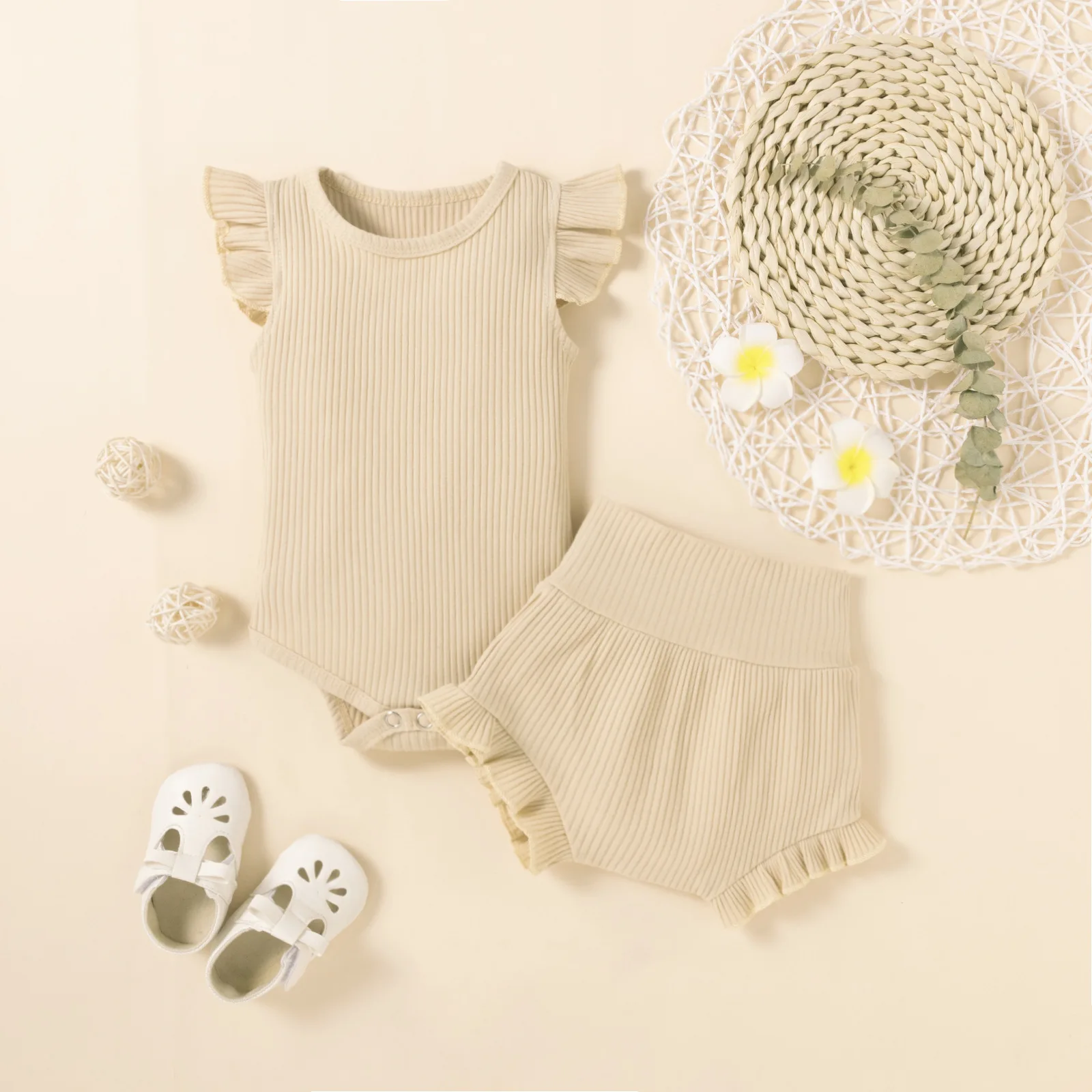0106 GDT 2023 Hot sale 95%Cotton 5%Spandex Baby Sleeveless Newborn Baby Rompers Baby Clothes set