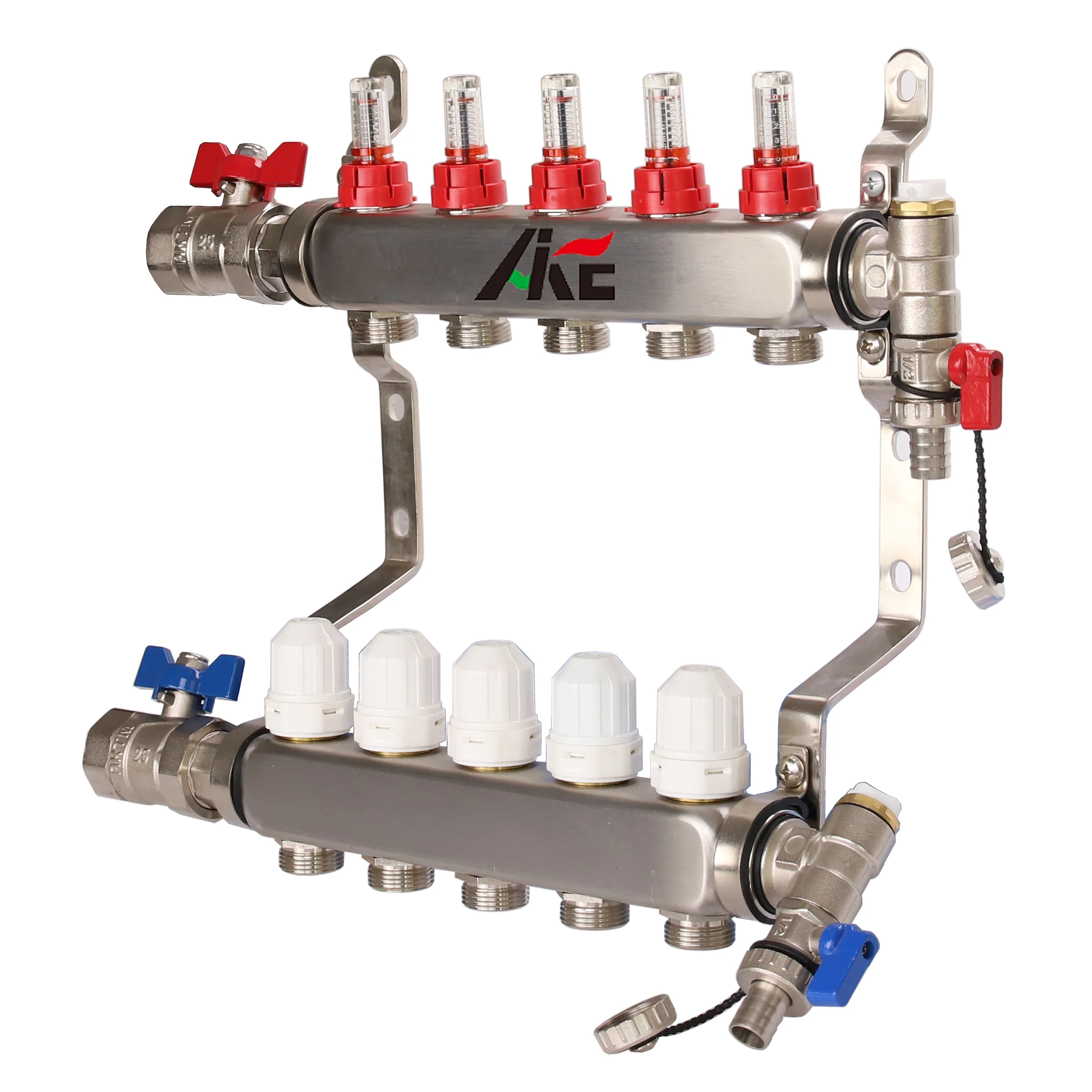 AIKE good quality 2 ~12 ports polished inox stainless steel under floor heating radiant manifold