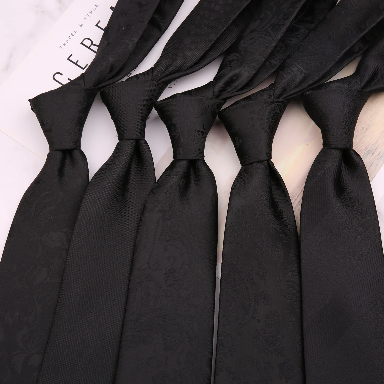 Custom Silk Neckties Wholesale Fashion Business Wedding Black Jacquard Necktie Striped Men Silk Tie Neckties