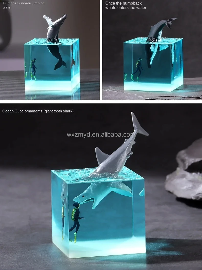 Epoxy Resin Wood Craft Lamp with LED Lights Diver Humpback Whale Table Night Light Lamp Special Gifts