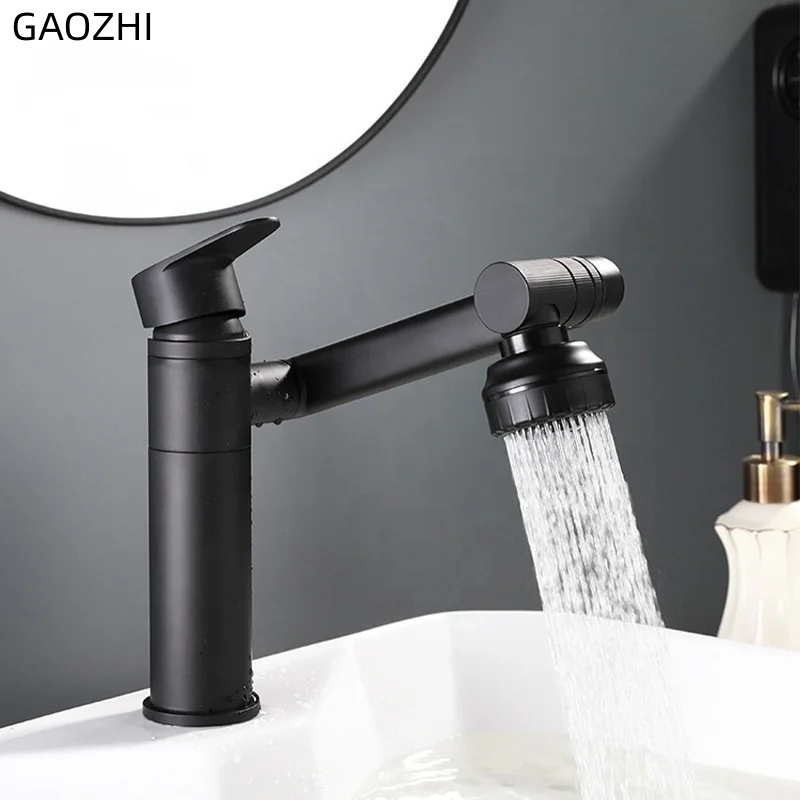 Modern New Brass Water Tap Multifunctional Swivel Faucet 360 Degree Bathroom Water Faucet Black Basin Faucet Mixer Taps