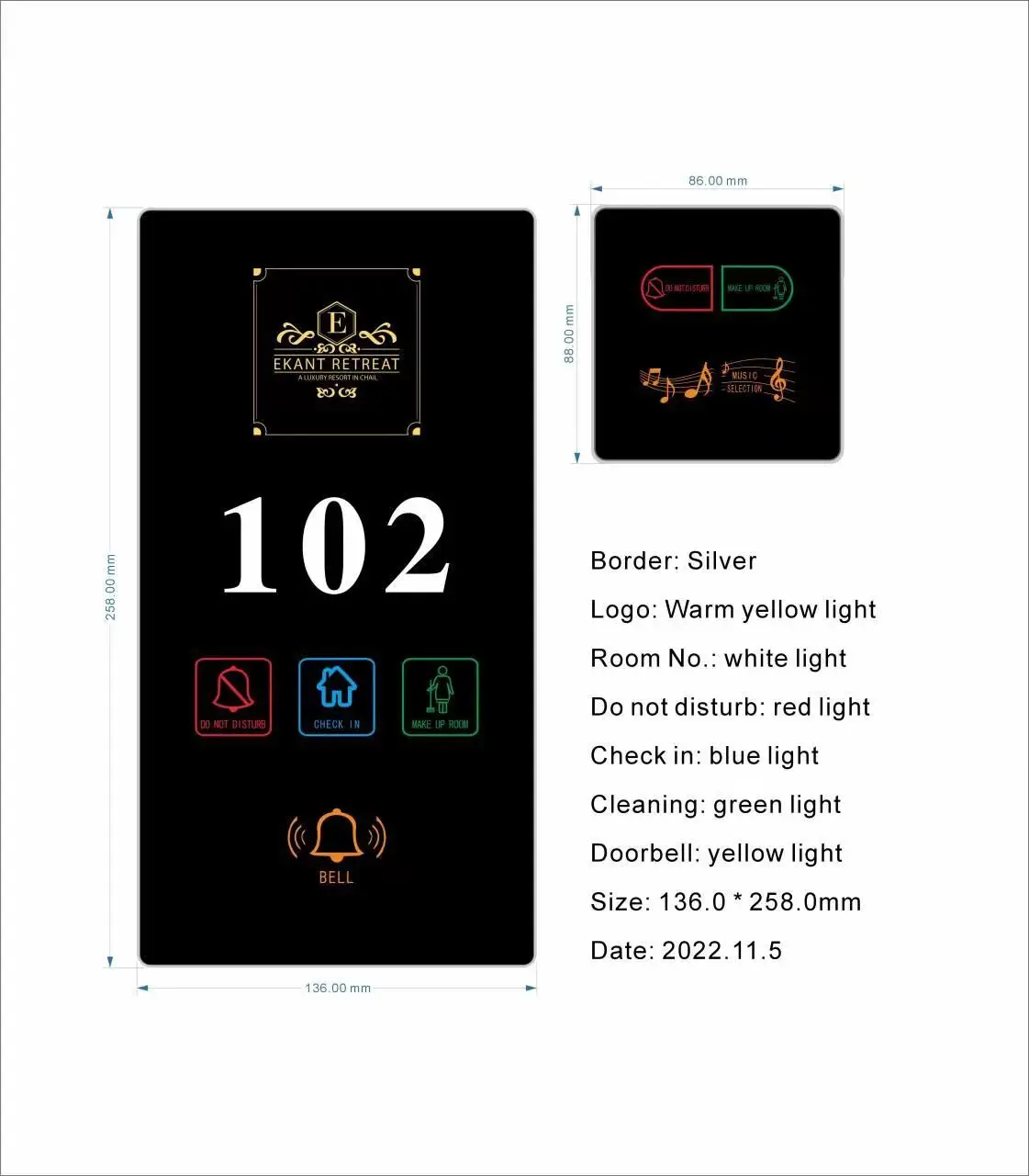 Wireless LCD Hotel DND system hotel doorplate room number panel and build in bell room switch