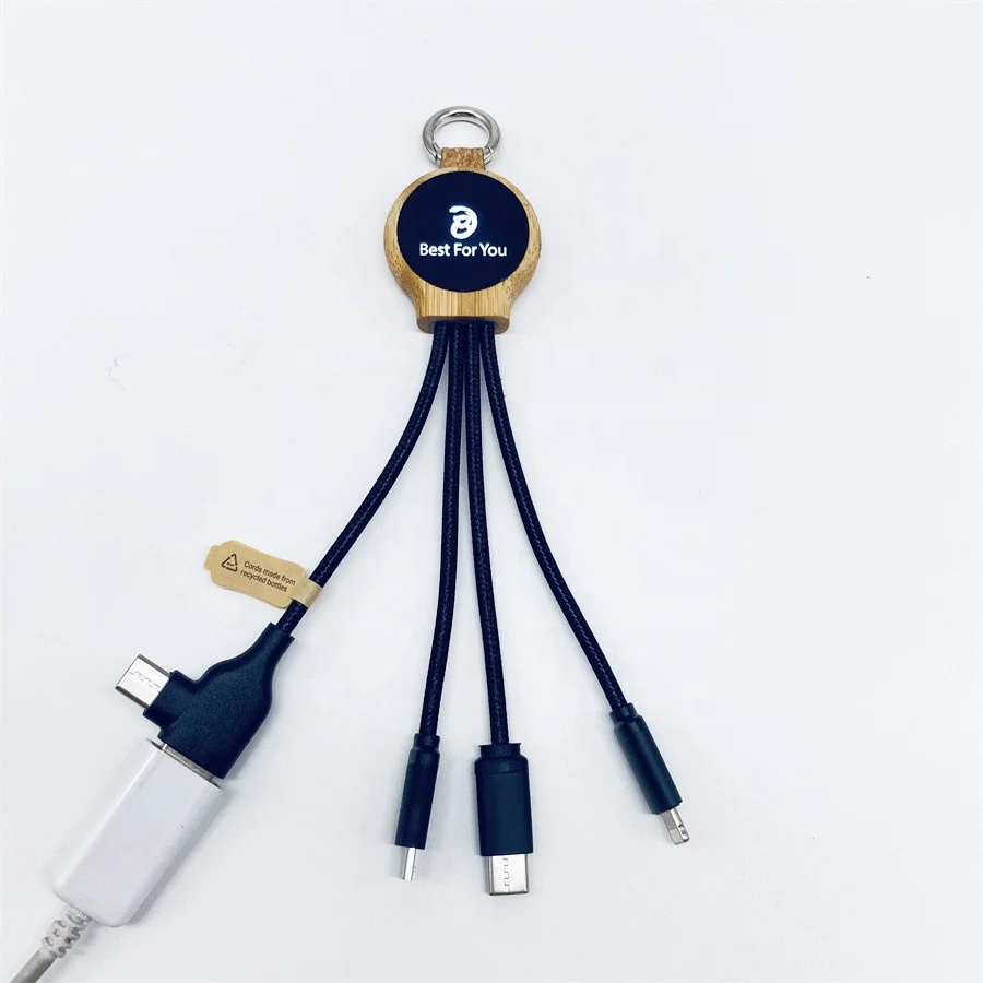 2022 New Gift Ideas New Gift Items New GiftingsECO BAMBOO 5IN1 charging cable suit for Android iPhone huawei type-c mobile phone