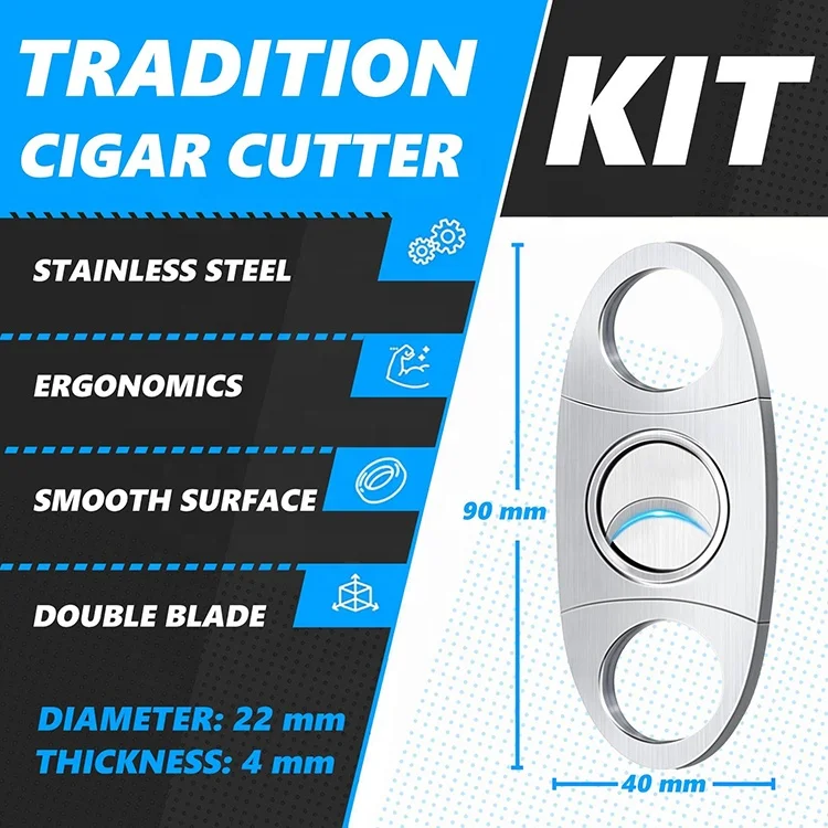 Factory custom laser logo  stainless steel double blade guillotine pocket cigar cutter v cut scissors knife cigar accessories