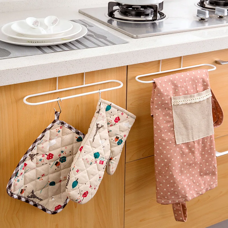 Simple no-punch towel rack Kitchen Cabinet Door Rear rag rack Creative Bathroom Hook hanging rack Hanging door shelving