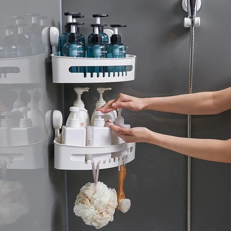 TAILI Vacuum Wall Storage Suction Cups Shower Caddy Shelves Plastic Bathroom Shelves Shower Organizer Plastic Corner Shelf