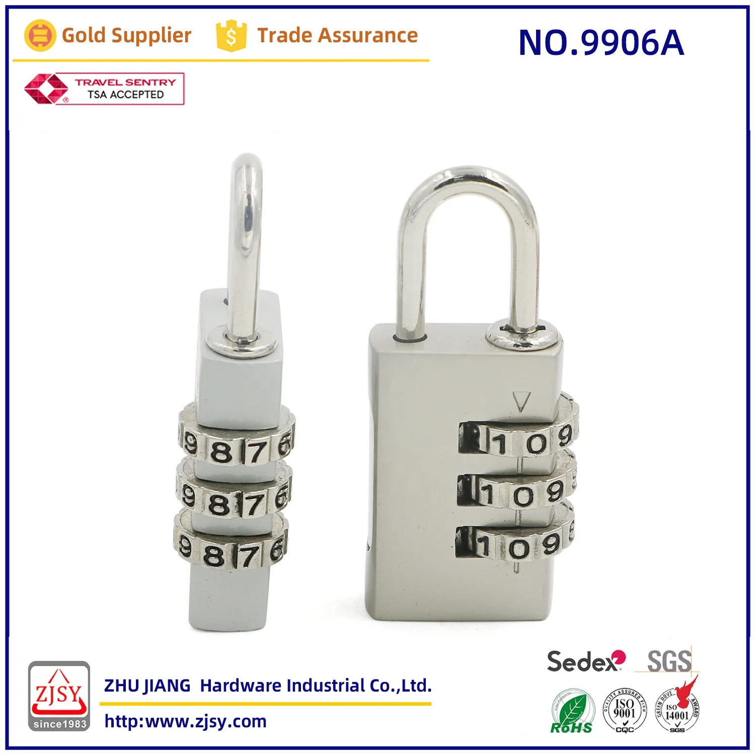 9906A Mini Compact Security Luggage Lock Zinc Alloy 3-Digit Combination Code Backpack Padlock