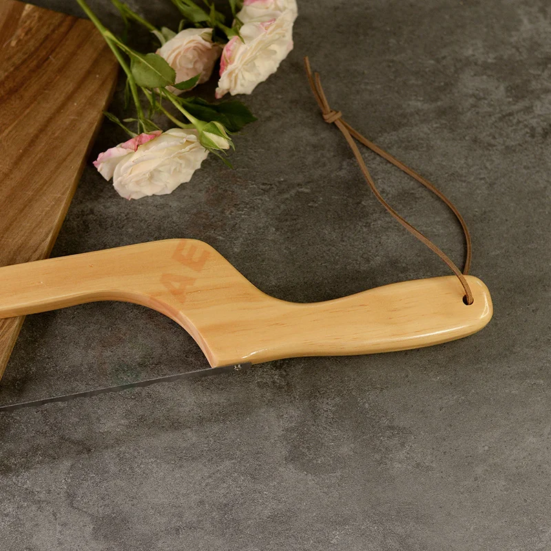 High Quality Wooden Bread Bow Knife Serrated Bread Knife Comfortable Oak Wood Handle Bow Knives Bread Slicer