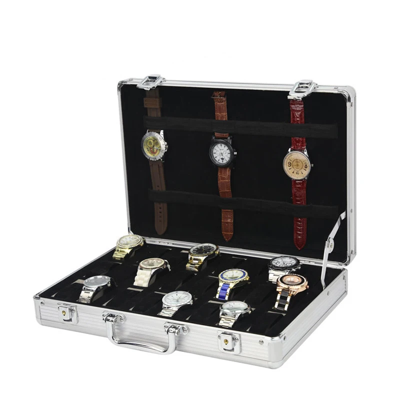 Wholesale Aluminium Alloy Metal Watch Suitcase Business Travel Watches Carrying Box Case With Handle