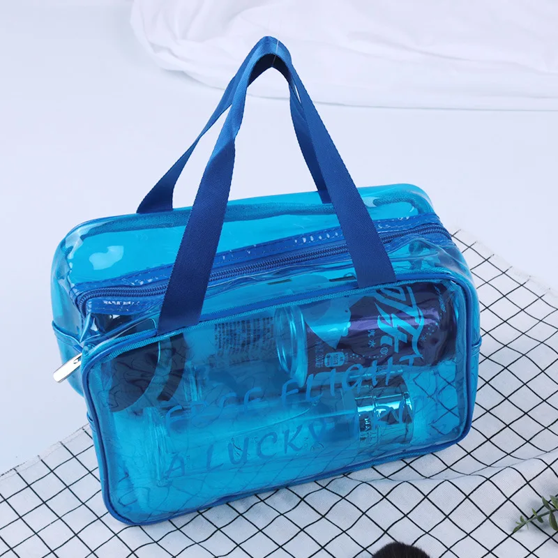 Wholesale customized pvc thickened new portable square wash bag makeup bag large capacity female beach with printed logo