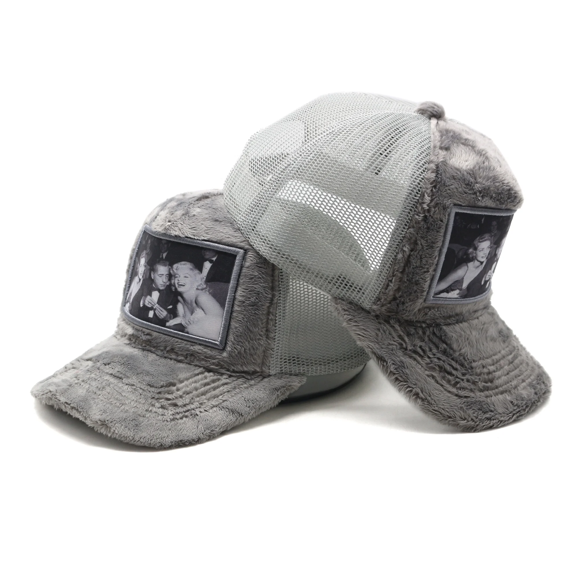 High Quality Gray Fuzzy Velvet Trucker Hats With Factory Price Custom  Embroidery Printed Logo