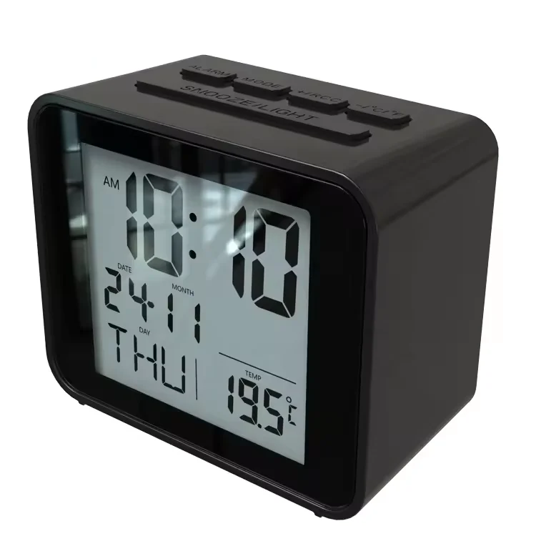 Youton Digital Table Clock Backlight High Accuracy Alarm Clock for Kids with White Electronic LCD Display Square Radio Speaker