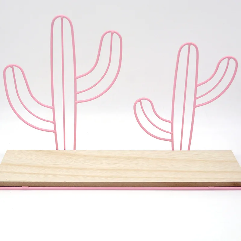 Wholesale China supplier cactus shaped wall mounted metal wire floating shelf with wood base for home decor
