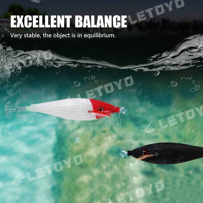 105mm 10g Squid Hook with Shrimp Bag Luminous Rattle Squid Jig Fishing Wood Shrimp Lure Squid Cuttlefish Jigs Lures