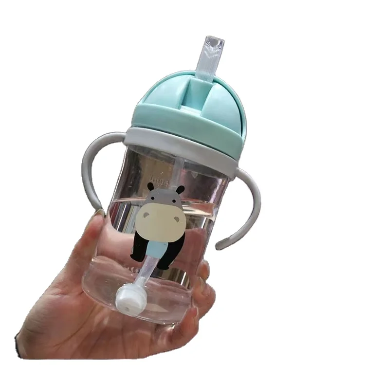 350ml Kids Drinking Cup Feeding Bottle With Straw Gravity Ball Wide Caliber Bottle