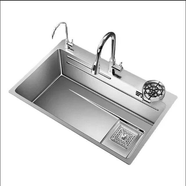 Black Silver Gun Gray High and Low Network Red Sink Handmade Large Single Kitchen Wash Basin Thickened 304 Stainless Steel